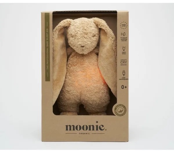 Moonie - Compagno di coccole con melodia e luce coniglietto 2.0 organic cappuccino
