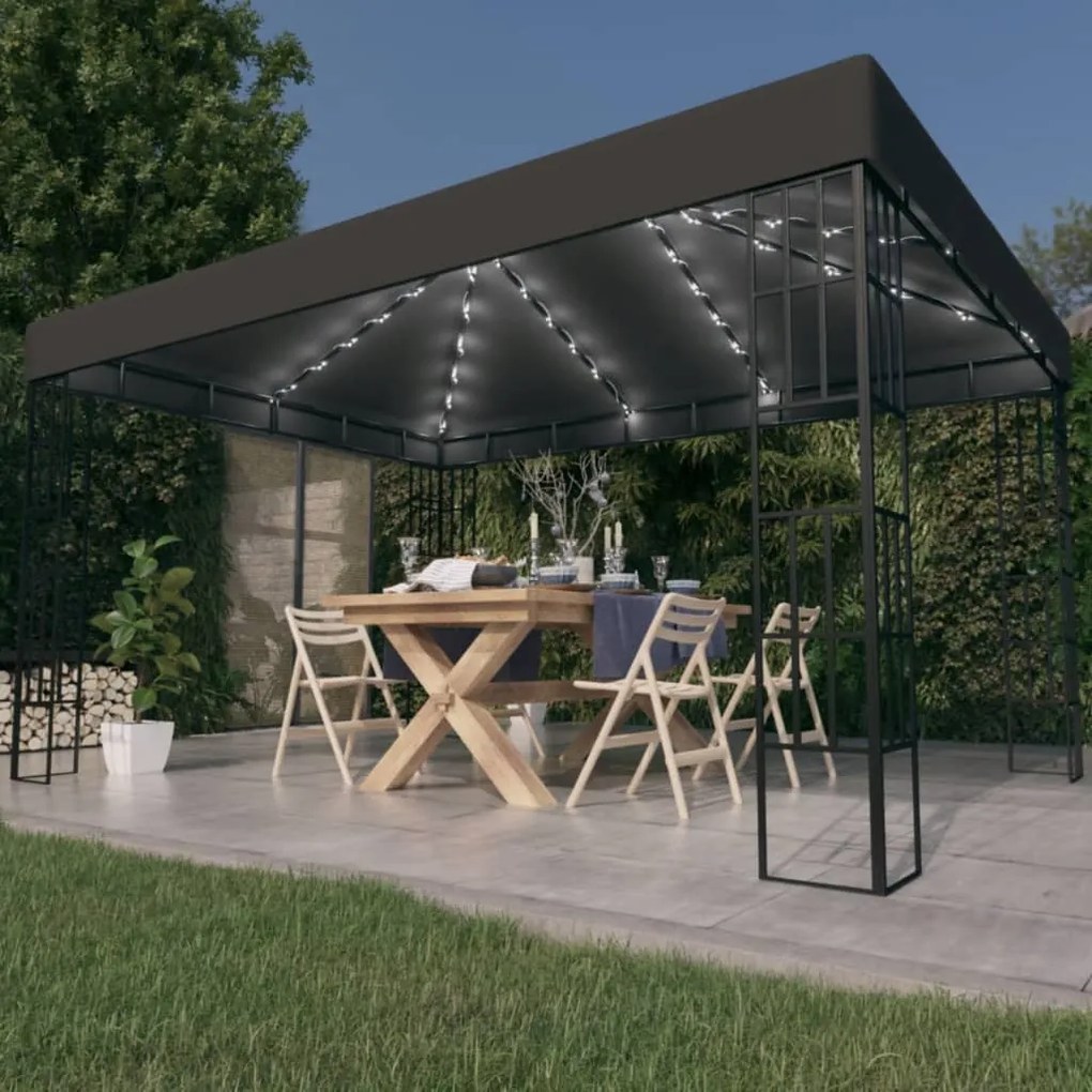 Gazebo Con Stringa Di Luci Led 3x4 M Antracite /