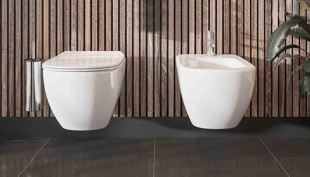 Ideal Standard Coppia sanitari sospesi vaso rimless e bidet con sedile rallentato slim bianco lucido Tesi Ideal Standard T457001 + T536001