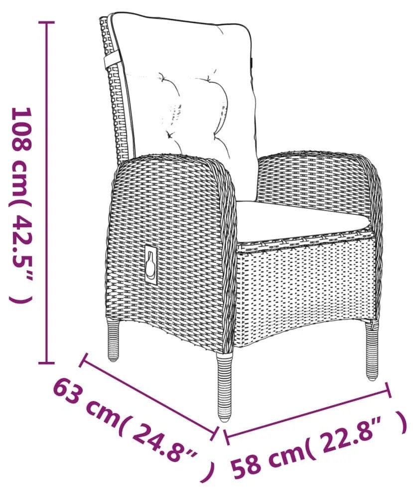 Set da Pranzo da Giardino 3 pz con Cuscini Grigio e Nero