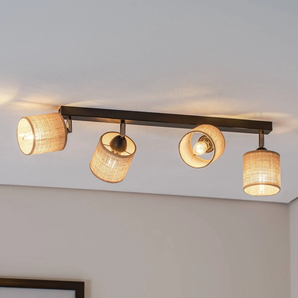 Luminex Faretto da soffitto Adeline paralume in juta a 4 luci lungo