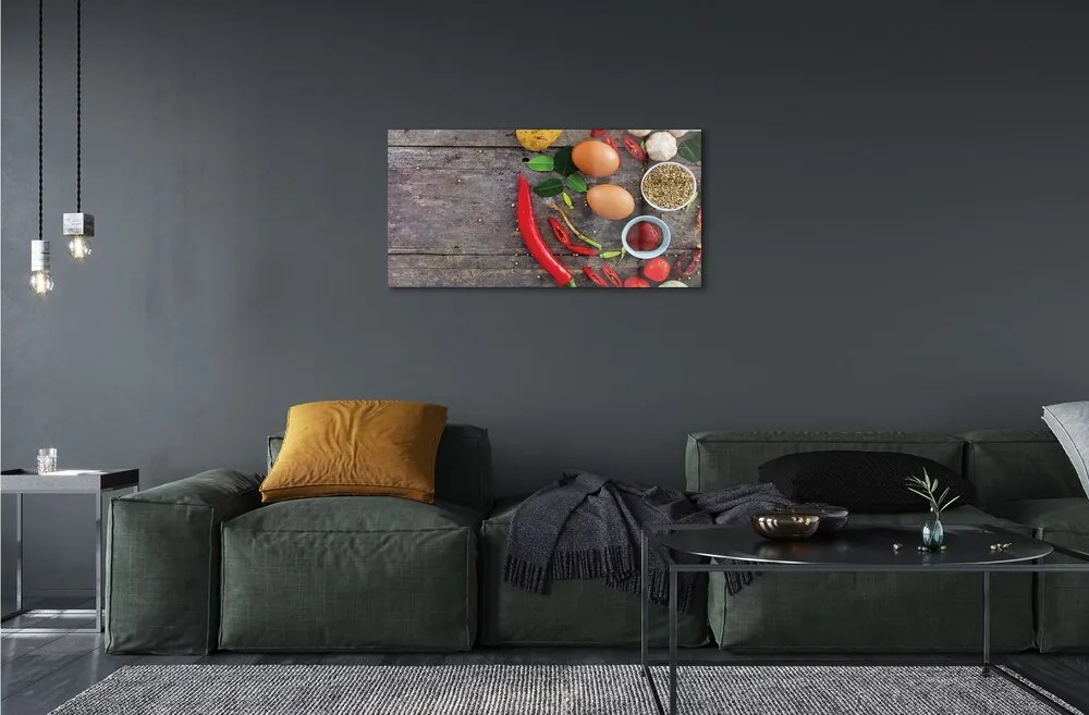 Quadro in vetro Foglie d'uovo alla paprica 100x50 cm