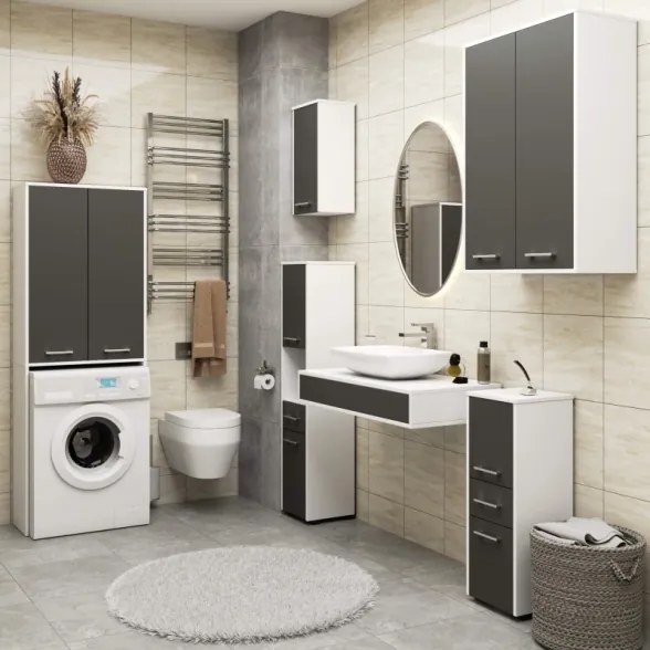 Mobile Coprilavatrice Lavanderia 2 Ante A Colonna 64x30x180 Diana Bianco/Grafite