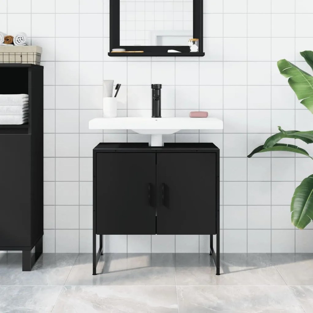 Mobile lavabo bagno nero 60x30x60 cm in legno multistrato