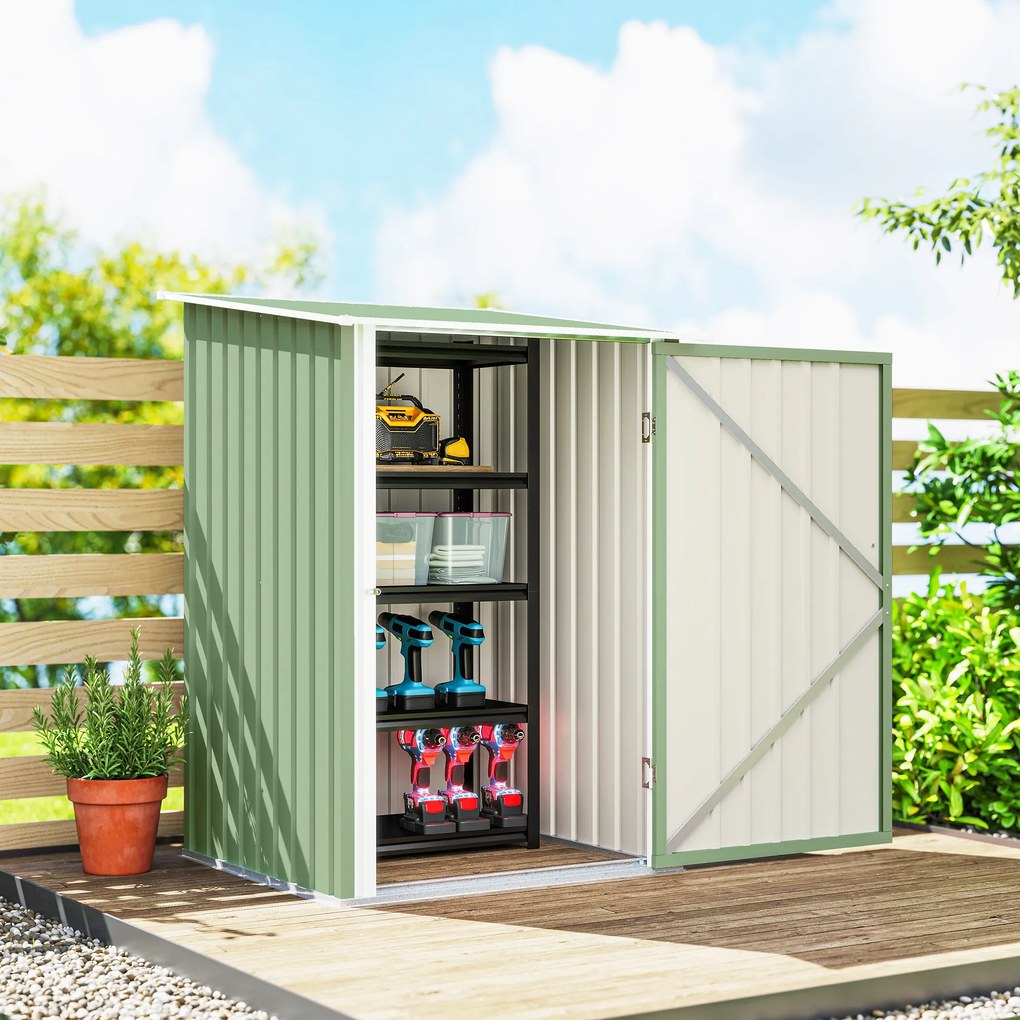 Casetta da Giardino Porta Attrezzi 100x104x160 cm con Porta in Acciaio Galvanizzato Verde Chiaro...