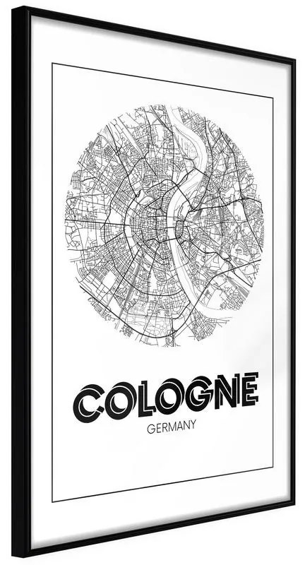 Poster  City Map: Cologne (Round)  Cornice Quadri Cornice nera, Larghezza x Altezza Home decor 20x30