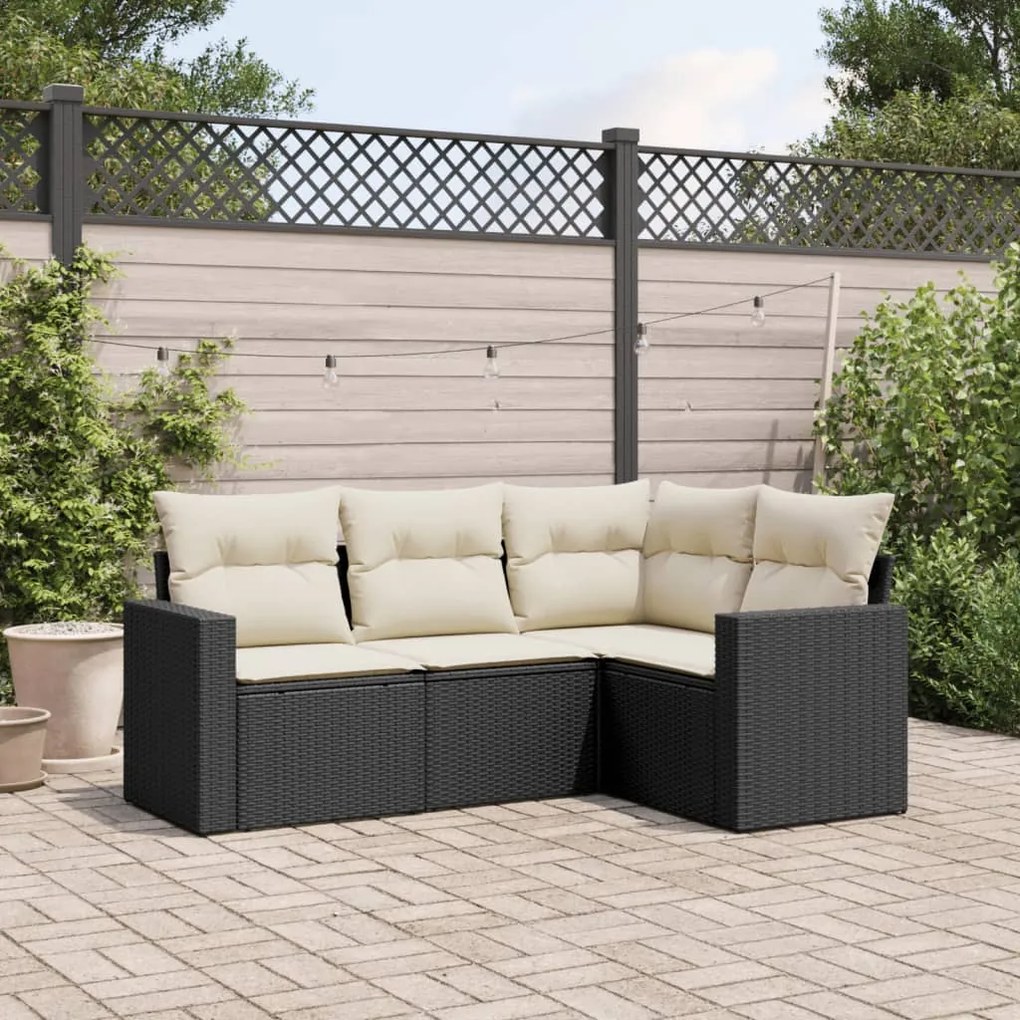 Set Divani da Giardino 4 pz con Cuscini Nero in Polyrattan