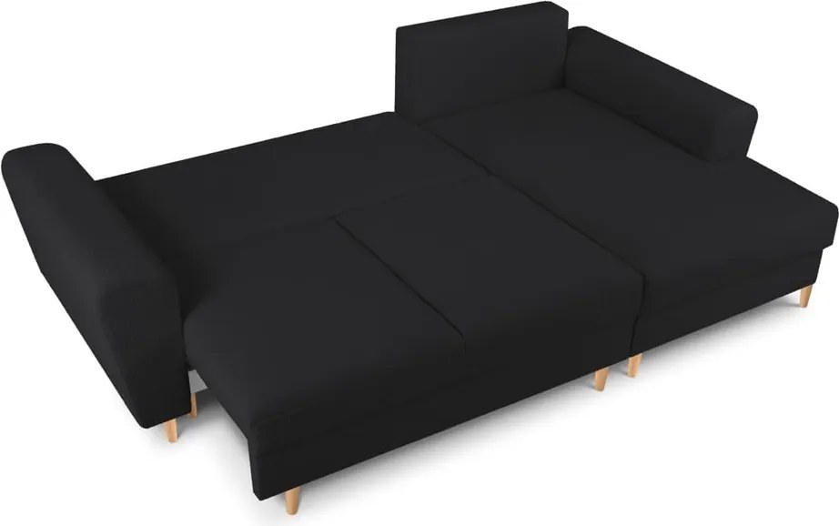 Divano angolare nero allungabile e con contenitore (con penisola a destra/con chaise lounge) con rivestimento in bouclé Kyoto – Cosmopolitan Design