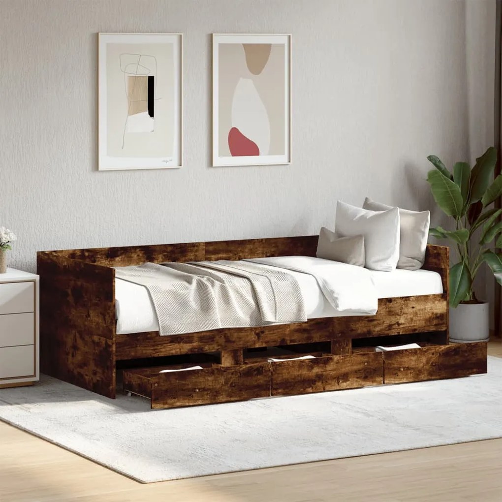 Divano letto con cassetti rovere fumo 90x200 cm multistrato