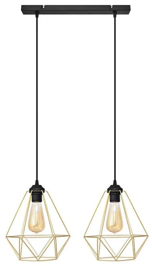 Lampadario a sospensione con filo KARO 2xE27/15W/230V oro/nero