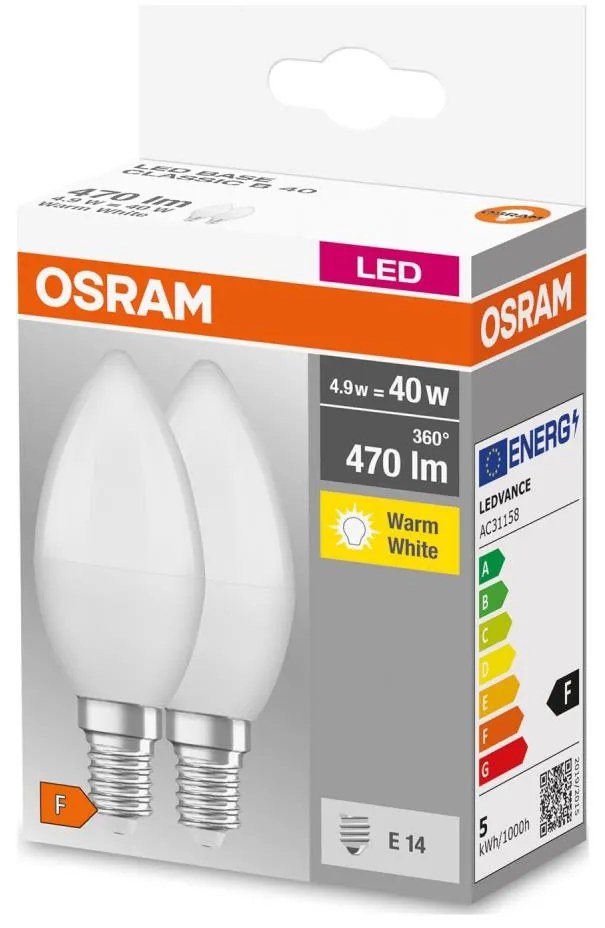 SET 2x Lampadina LED B38 E14/4,9W/230V 3000K - Osram