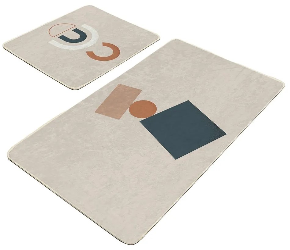 Set di tappetini per il bagno in velluto beige 2 pz 60x100 cm Geometry Shapes – Mila Home