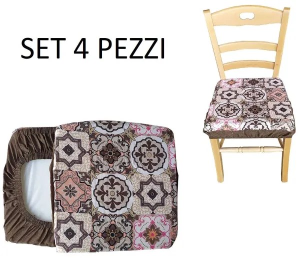 Cuscino da sedia imbottito coprisedia mollettone con fascia elastica fantasia maiolica SET 4 Pezzi