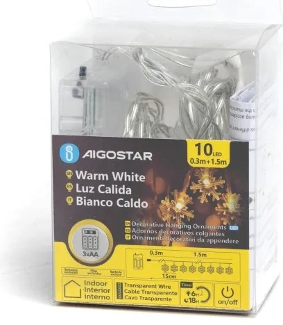 Aigostar - Catena luminosa LED natalizia 10xLED/3xAA 1,5m bianco caldo con fiocchi di neve