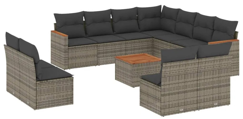 Set divani da giardino 12 pz con cuscini grigio in polyrattan