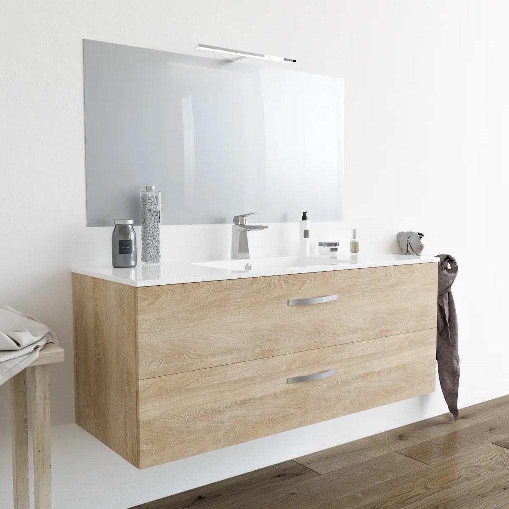 Mobile bagno LINDA120 Rovere Chiaro 8220 con lavabo in ceramica - CON LUCE LED