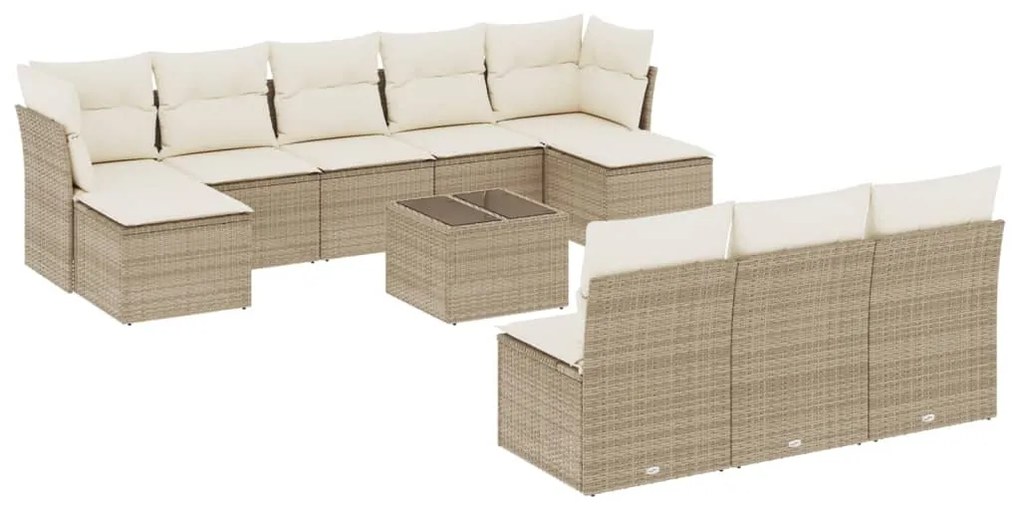 Set divani da giardino 11 pz con cuscini beige in polyrattan