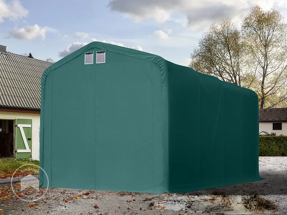 TOOLPORT 4x8m tenda garage 3,35m, PRIMEtex 2300, verde scuro, con statica (sottofondo in cemento) - (99409)