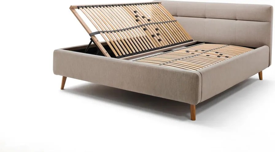 Letto matrimoniale imbottito beige con contenitore con rete inclusa 160x200 cm Lotte – Meise Möbel