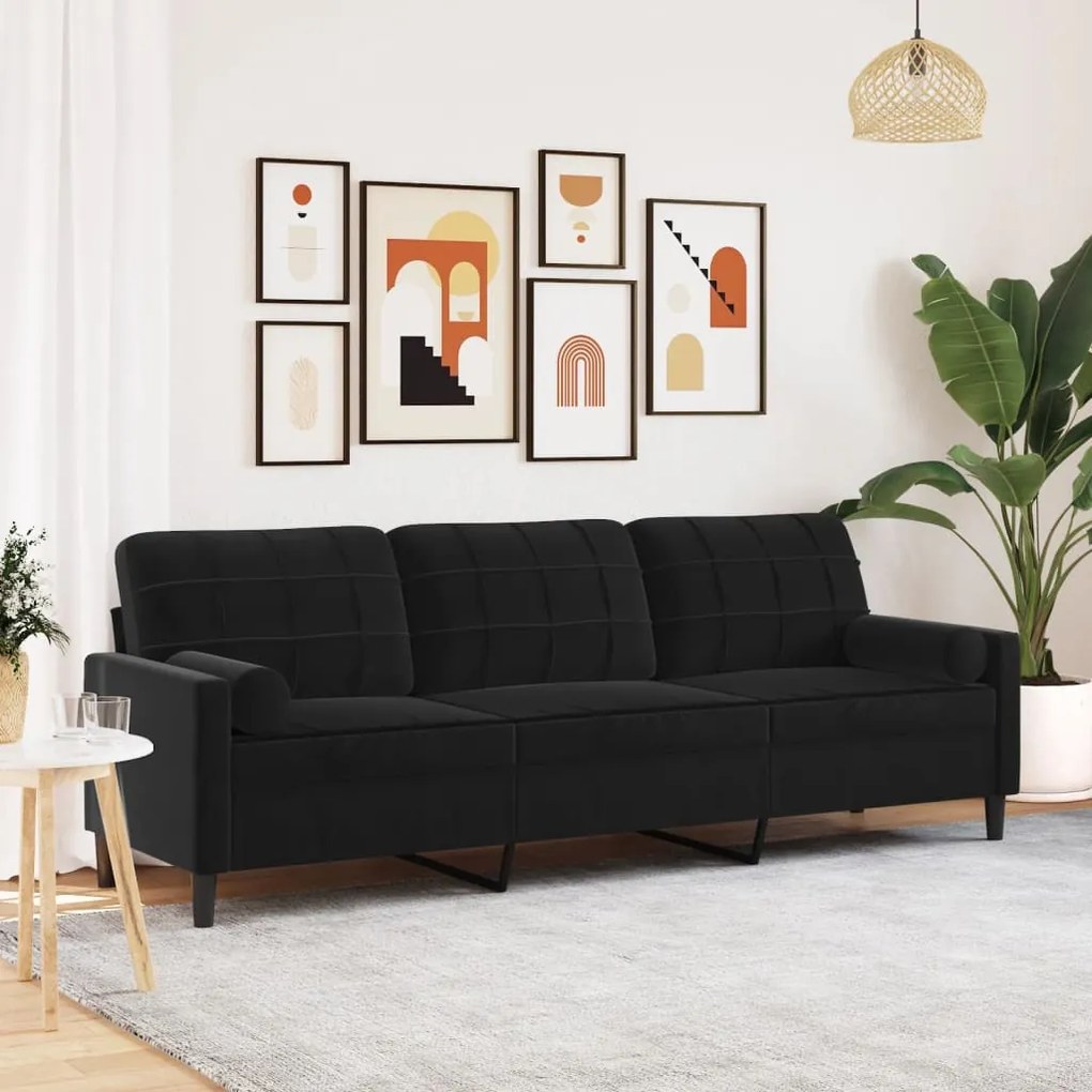 Divano A 3 Posti Con Cuscini Nero 210 Cm İn Velluto /