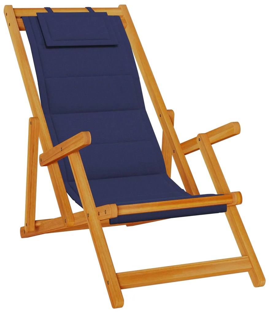 Sdraio pieghevoli da spiaggia 2 pezzi blu in legno massello di acacia e textilene