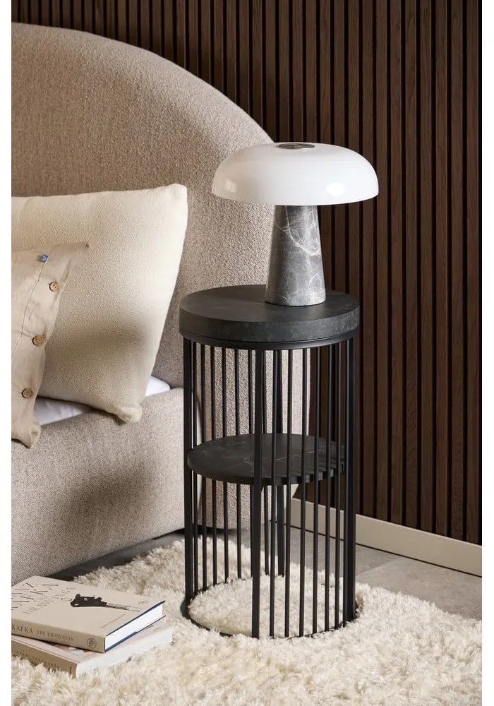 Comodino nero con piano effetto marmo Strington - Actona