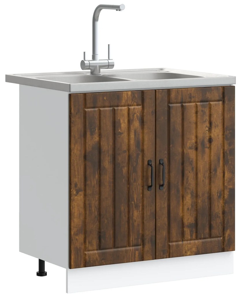 Armadio da cucina ""lucca"" con doppio lavello in rovere affumicato in legno ingegnerizzato
