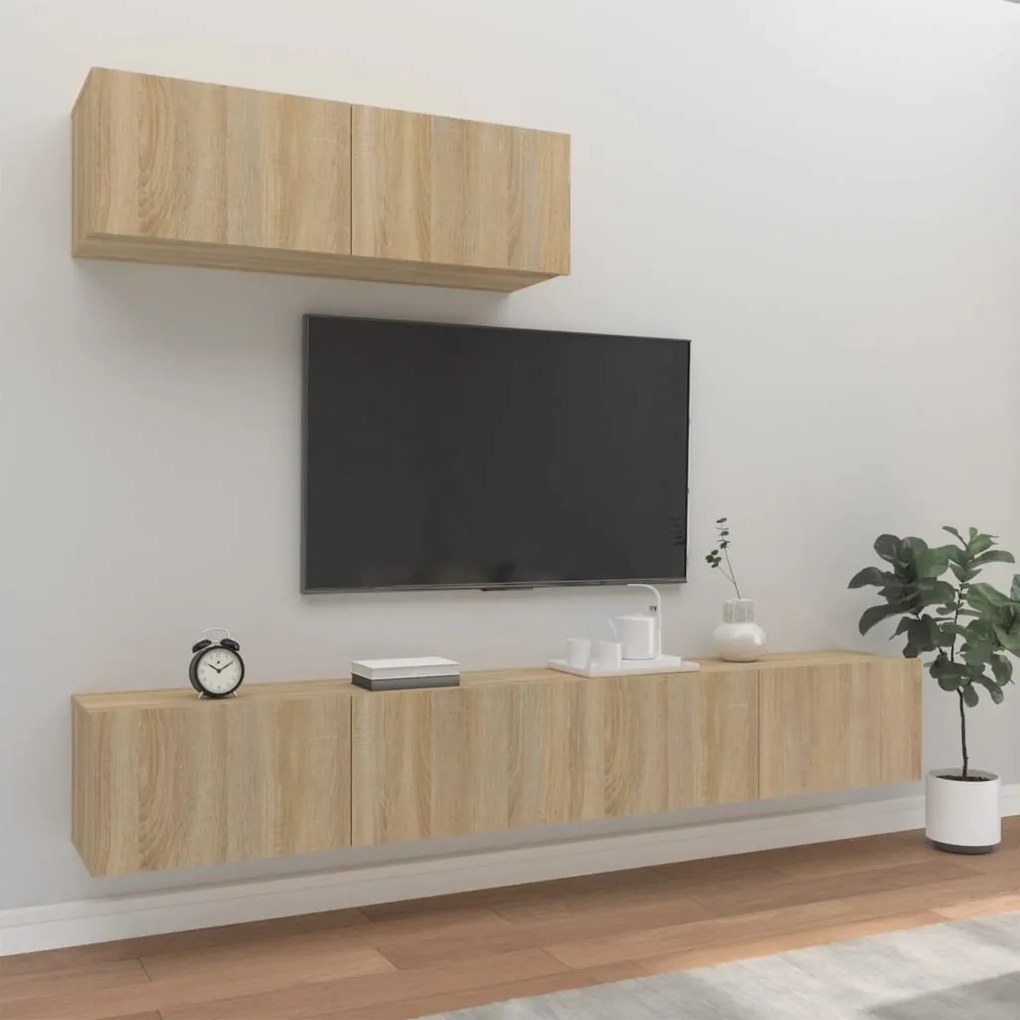 Set Di Mobili Porta Tv 3 Pz Rovere Sonoma İn Legno Multistrato /