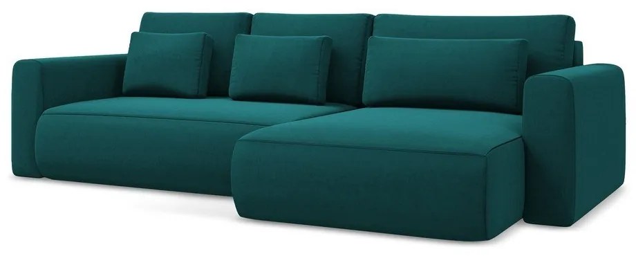 Divano angolare turchese allungabile/con contenitore (con penisola a destra/con chaise lounge) con rivestimento in velluto Kapua – Makamii