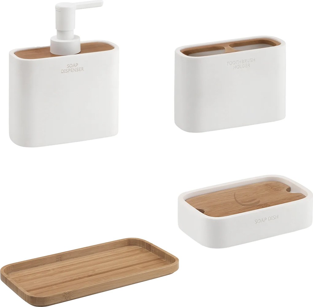 Set 4 Accessori D'Appoggio Gedy "Ninfea" Bianco/Bambù