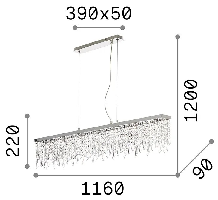 Sospensione Contemporanea Giada Metallo-Cristallo Trasparente 7 Luci G9 3W 3000K