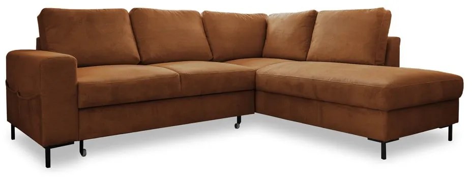 Divano letto in velluto a coste arancio-marrone (angolo destro) Lofty Lilly - Miuform