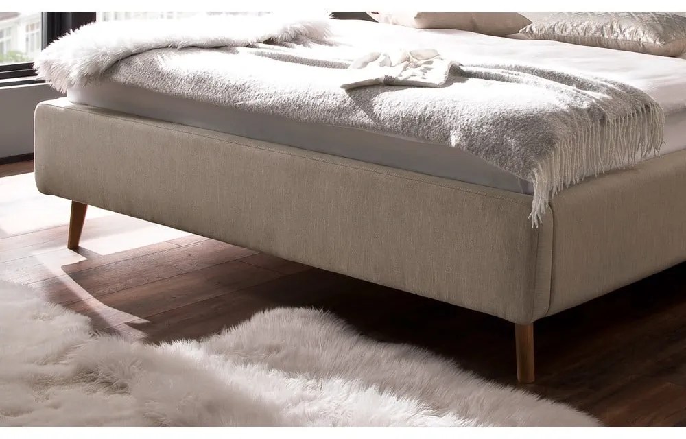 Letto matrimoniale imbottito beige con contenitore con griglia 180x200 cm Lotte - Meise Möbel