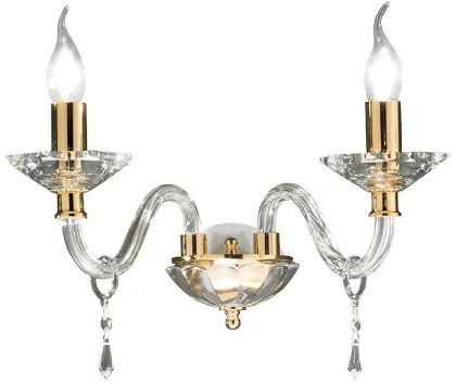 Applique FIAMMA in cristallo e vetro trasparente 38 cm finitura oro 2 Luci