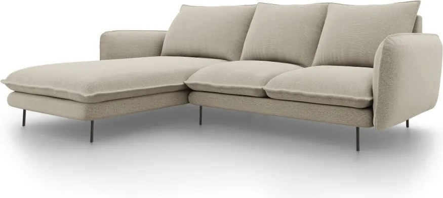 Divano angolare Vienna 5 posti in tessuto strutturato con gambe nere - L255cm