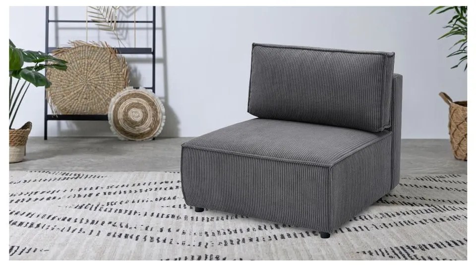 Modulo divano in velluto a coste grigio scuro, pezzo centrale Nihad modular - Bobochic Paris