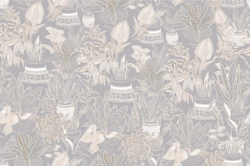 Carta da parati autoadesiva – Motivo botanico in tonalità grigio-beige