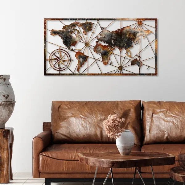 Decorazione da muro 120x60 cm world mappa metallo