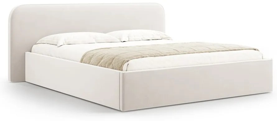 Letto matrimoniale imbottito avorio con contenitore e rete inclusi 180x200 cm Elizabeth – Micadoni