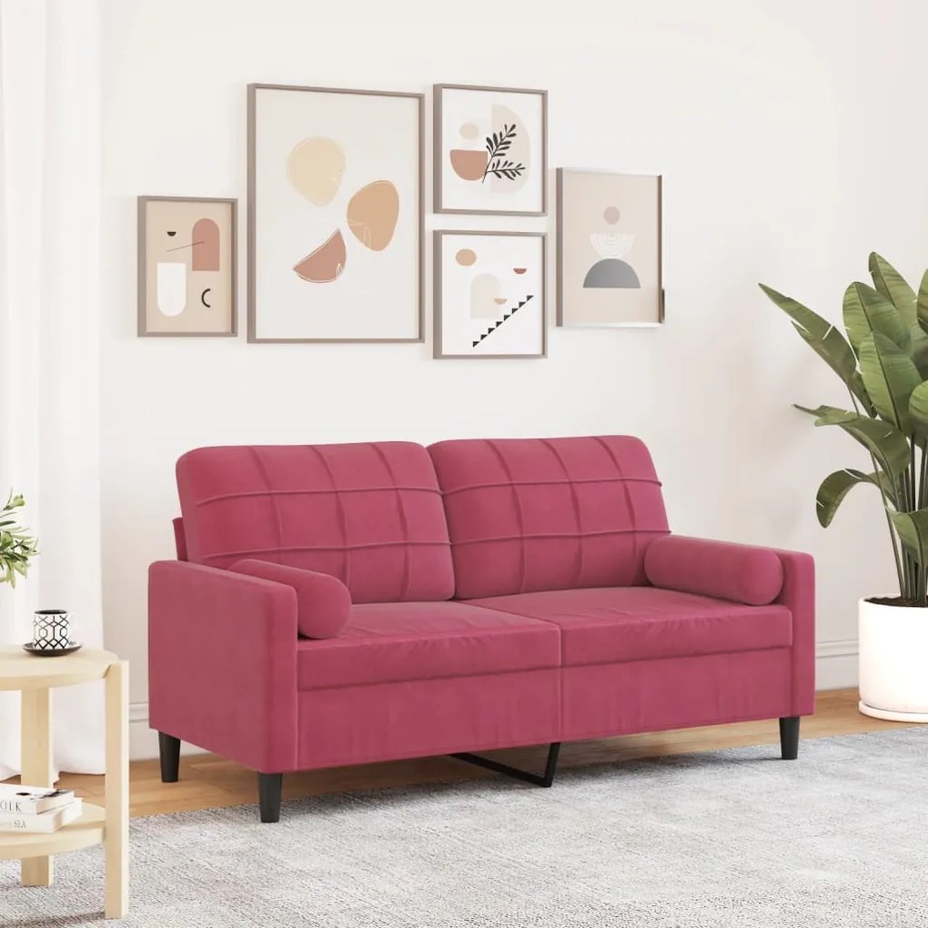 Divano A 2 Posti Con Cuscini Rosso Vino 140 Cm İn Velluto /