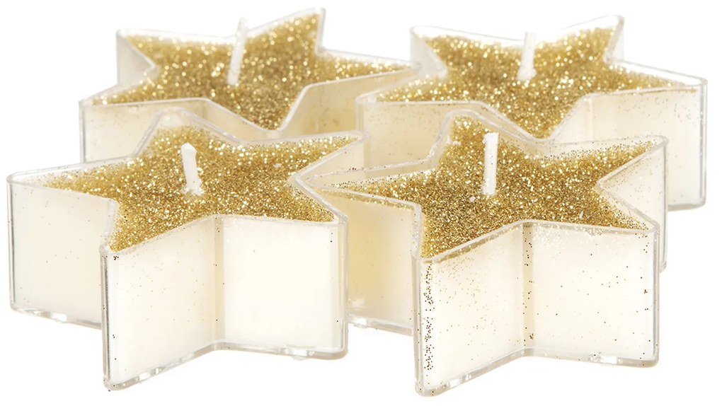 Set 4 candele stelle oro glitter