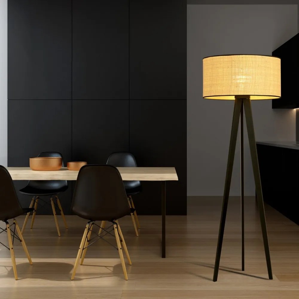 Lampada da Terra in Acciaio e Tessuto ASTON 1 E27 Colore del corpo Rattan