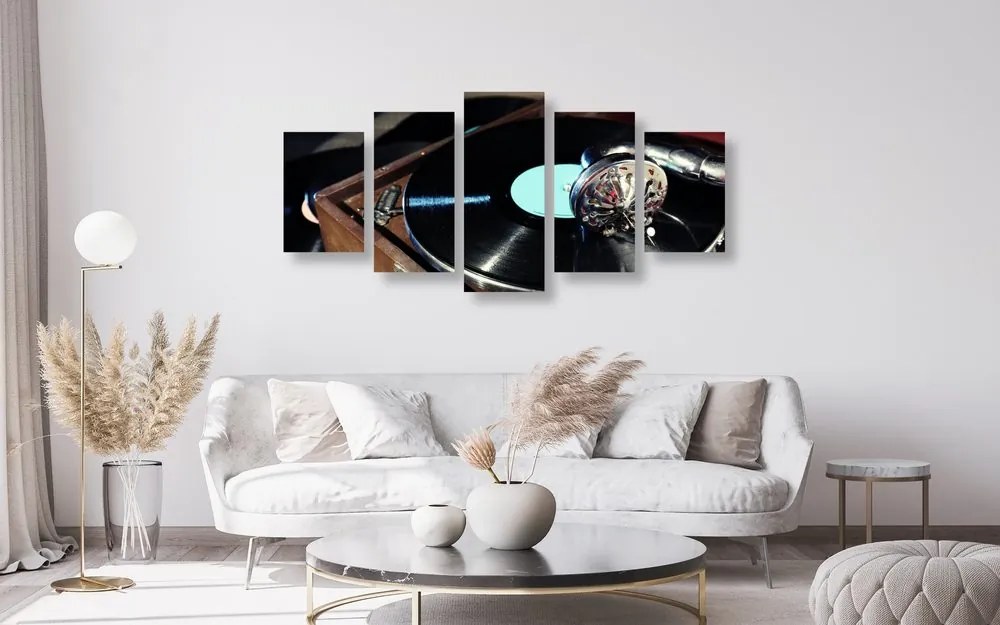 Quadri 5 pezzi – Grammofono con disco in vinile