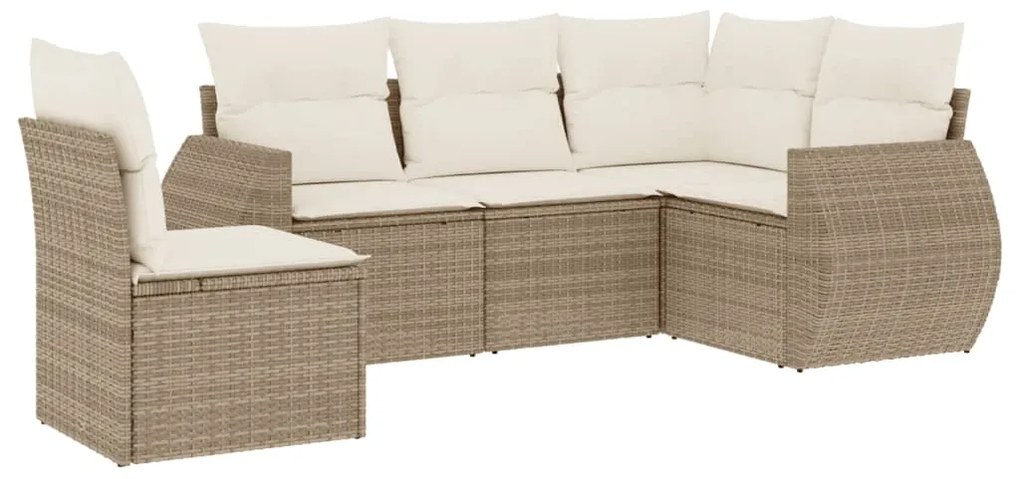 Set divano da giardino 5 pz con cuscini beige in polyrattan