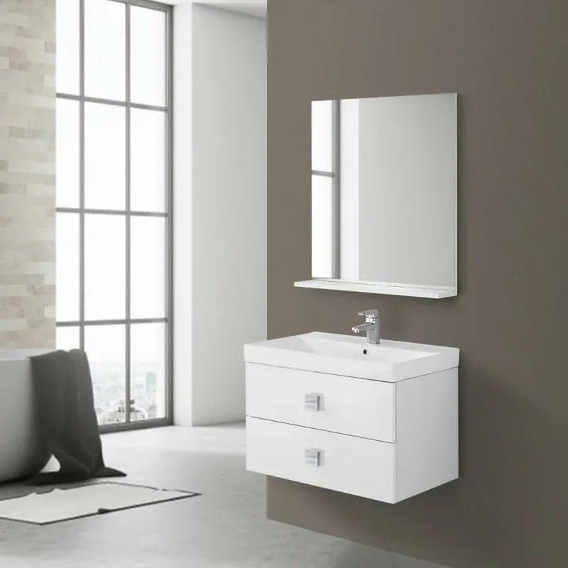 Mobile bagno sospeso 75x51 cm bianco laccato con due cassetti Bravo