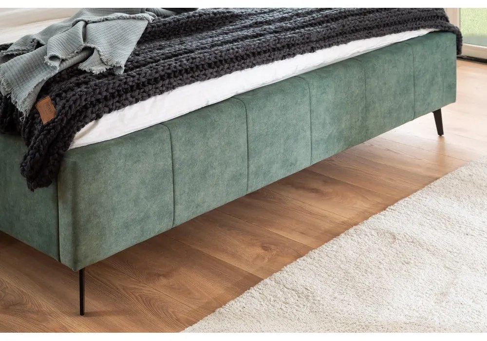 Letto matrimoniale imbottito verde con contenitore con rete inclusa 160x200 cm Lizzano – Meise Möbel
