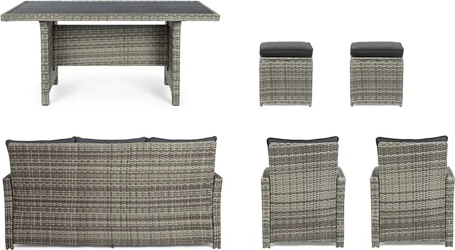 Set di mobili da giardino grigio in rattan artificiale per 6 persone Ariel – Bizzotto