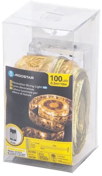 Aigostar - Catena luminosa di Natale LED 100xLED/3xAA 10m bianco caldo dorato