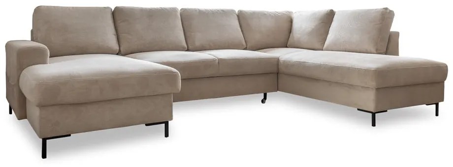 Divano letto angolare in velluto a coste beige (angolo destro) Lofty Lilly - Miuform