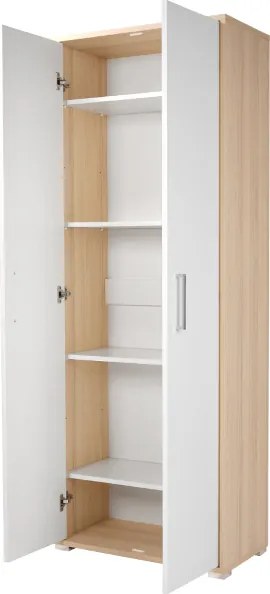 Scarpiera 2 ante grande in legno con ripiani 70x189h cm Rovere anta bianco frassino